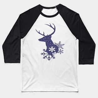 Christmas Snowflake Pattern Dark Blue Deer Baseball T-Shirt
